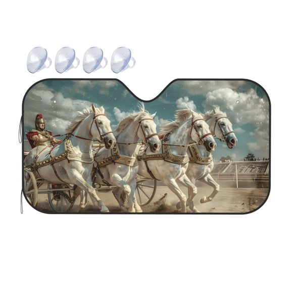 Fuzoiu Roman Chariot Horse Race Print Car Windshield Sunshade,Foldable Reflective Sun Visor,Windshield Sun Shade,UV Rays Sun Visor Shade,Auto Front Sun Shield Shade-Small