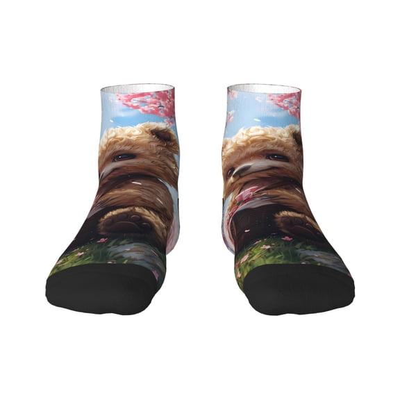 Fuzoiu Romantic Floral Bear Print Adult Socks, Crew Moisture-wicking Socks, Unisex Cushion Crew Socks,Casual Sports Ankle Socks