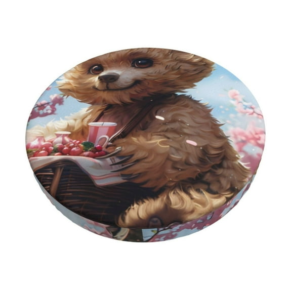 Fuzoiu Romantic Floral Bear Print Bar Stool Cushions, Super Breathable Round Bar Stool Covers,Seat Cushion Round- One Cushion Only-14 inch