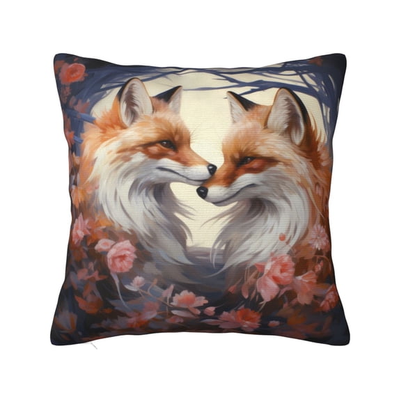 Fuzoiu Romantic Flower Fox Print Square Pillow Cover,Hidden Zipper Design,Luxury Square Pillow Case, Throw Pillow,Couch Cushion-24"x24"