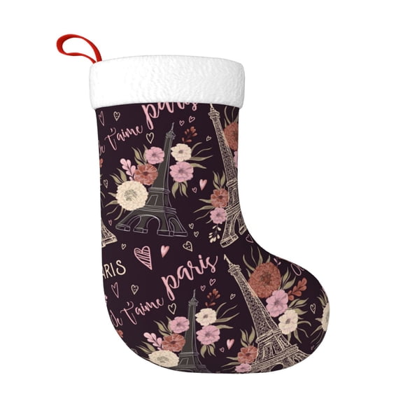 Fuzoiu Romantic Paris Print Christmas Stockings, Party Supplies & Kids Gifts,Big Xmas Stockings Decoration for Family Decorations Hanging Ornament for Xmas Holiday Party