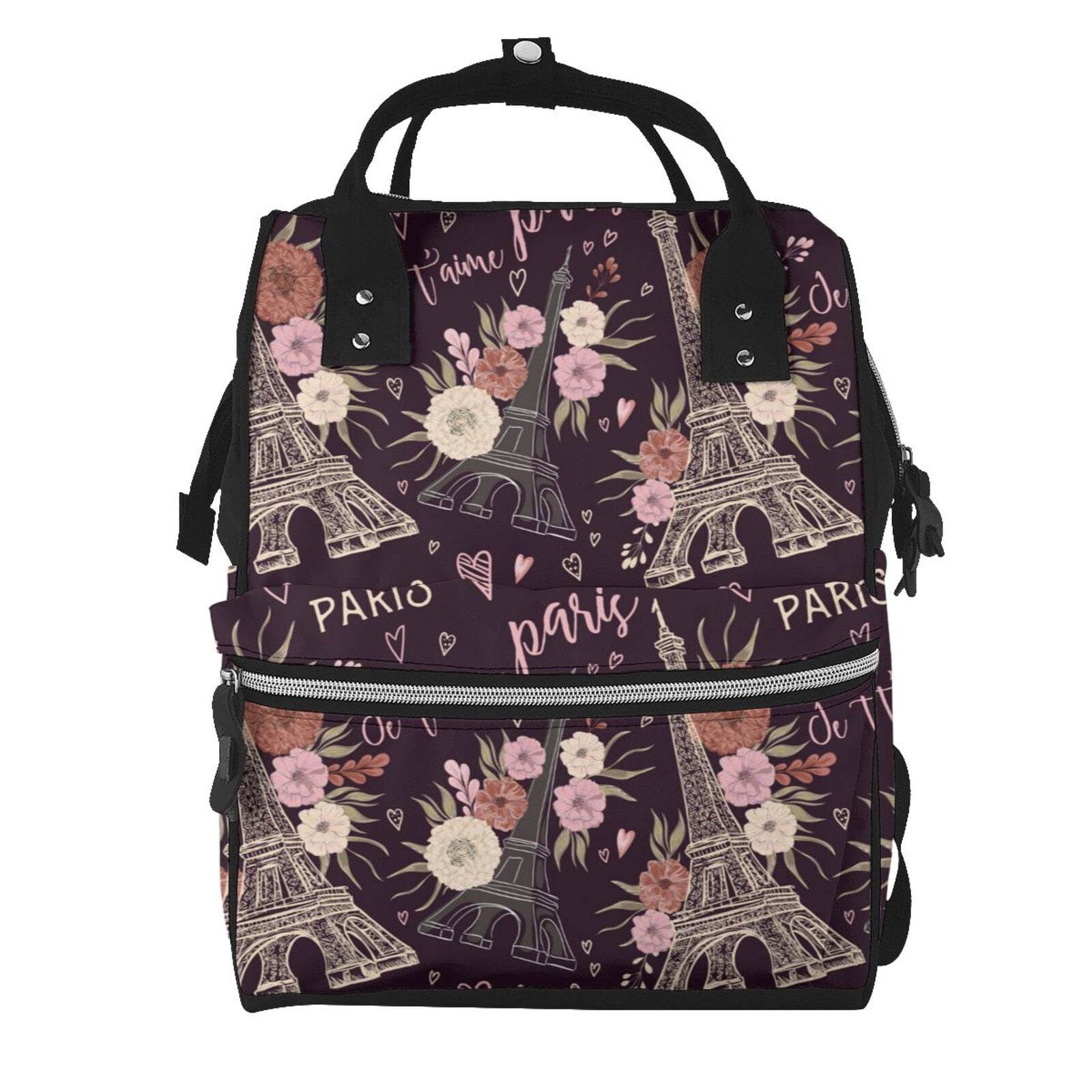 Fuzoiu Romantic Paris Print Diaper Bag Backpack,Baby Essentials Travel Tote,Multi function Waterproof Diaper Bag, Travel Essentials Baby Bag - Unisex