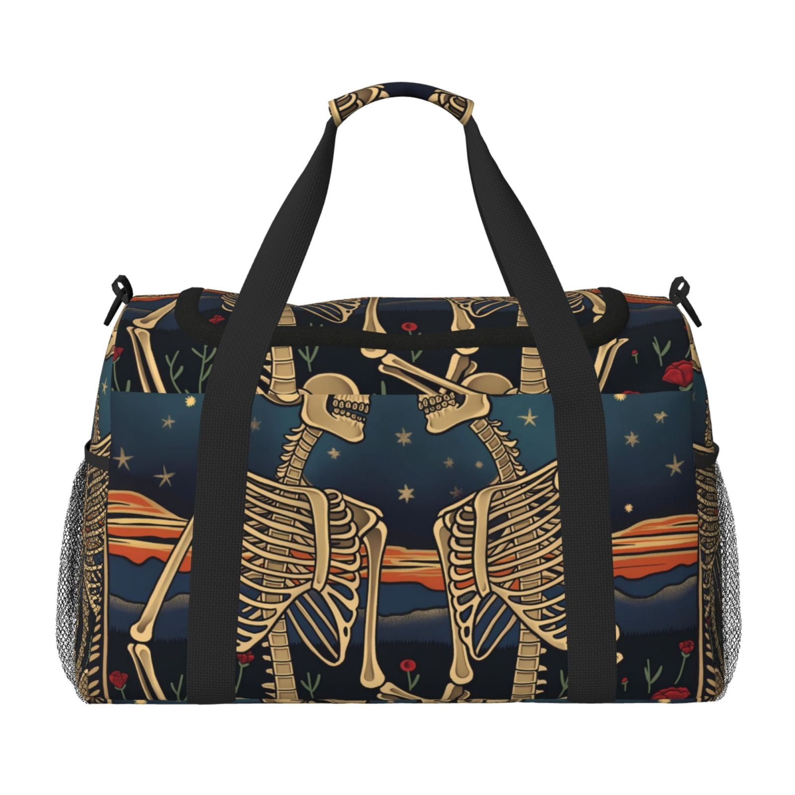 Fuzoiu Romantic Skeletons Under Moon Print Travel Duffle Bag,Carry On Tote Bags,Duffel Bag,Sport Gym Bag, Hospital Bag for Labor and Delivery, Overnight Bag,Luggage Bag