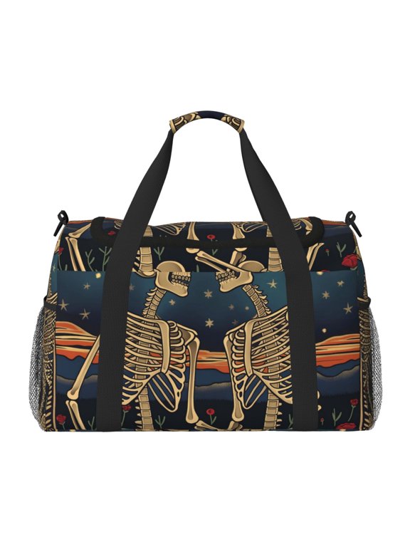 Romantic Skeletons Under Moon Print Travel Duffle Bag,Carry On Tote Bags,Duffel Bag,Sport Gym Bag, Hospital Bag for Labor and Delivery, Overnight Bag,Luggage Bag