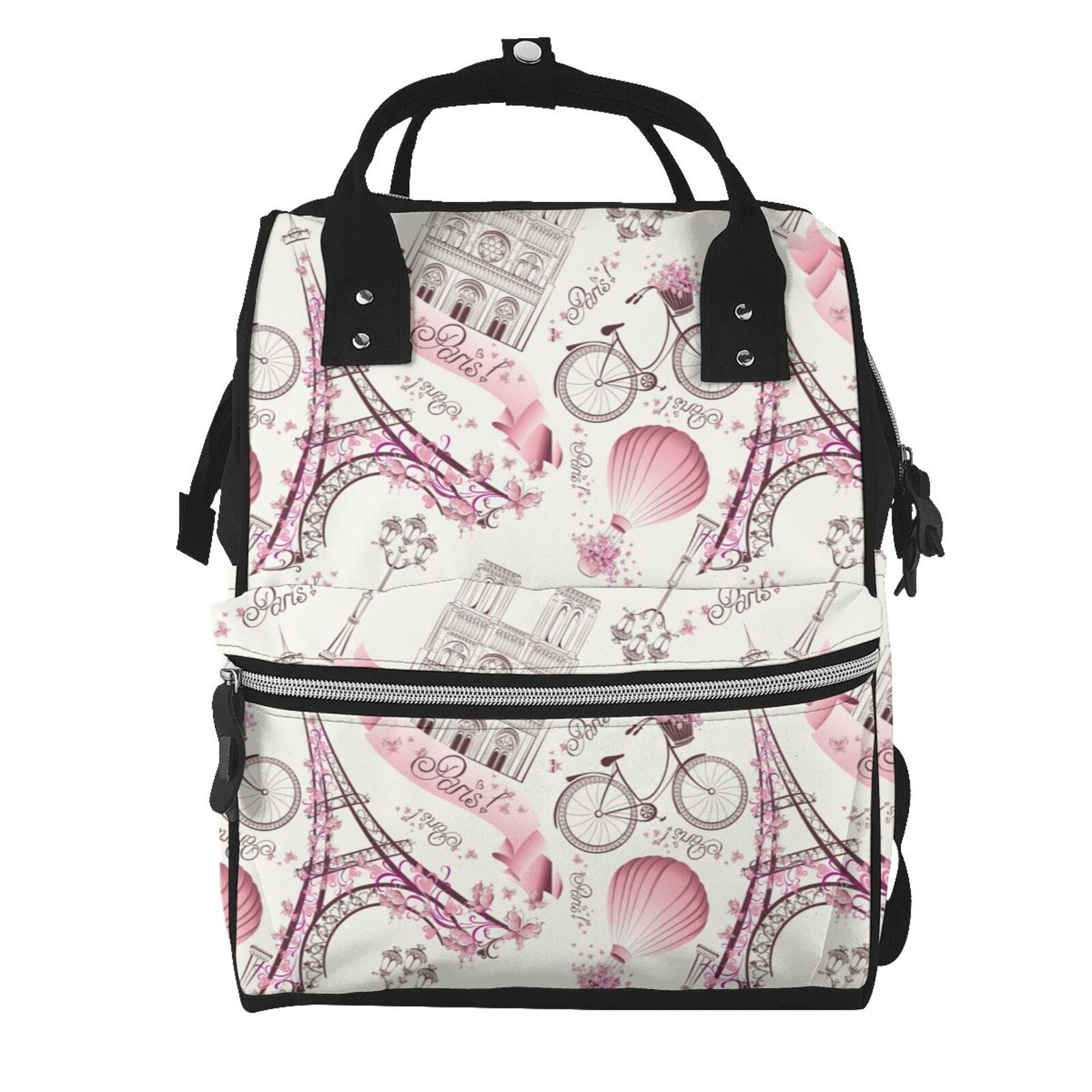 Fuzoiu Romantic Travel In Paris Print Diaper Bag Backpack,Baby Essentials Travel Tote,Multi function Waterproof Diaper Bag, Travel Essentials Baby Bag - Unisex