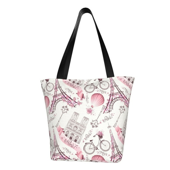 Fuzoiu Romantic Travel In Paris Print Large Capacity Shoulder Bag for Women,Large Capacity Office Purse,Laptop Tote Bag,Casual Everyday Tote for Work Beach Travel and Shopping Grocery