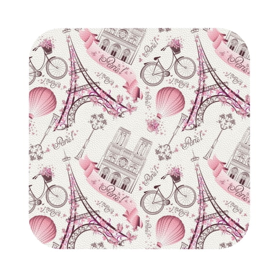 Fuzoiu Romantic Travel In Paris Print Leather Coasters Set,Drink Coasters Set of 6,for Tabletop Protection, Durable PVC Coasters,Home Décor and Housewarming Gift,Square