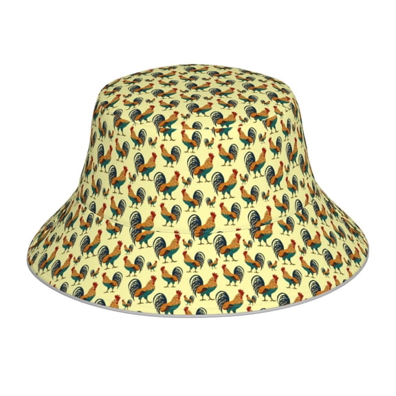 Fuzoiu Roosters In Farm Print Reflective Bucket Hat,Outdoor Hat for Men and Women,Bucket Hat for Travel Fishing Hunting Summer Camp