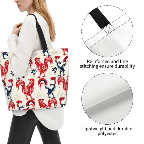 Fuzoiu Roosters Print Tote Bags for Women,Shoulder Bag, Gym Tote,Top Handle Ladies Shoulder Bags for Work Beach Travel and Shopping Grocery