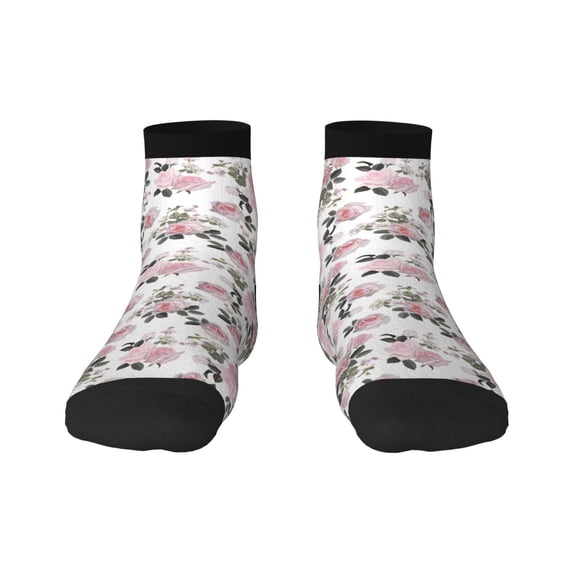 Fuzoiu Rose Flowers Print Adult Socks, Crew Moisture-wicking Socks, Unisex Cushion Crew Socks,Casual Sports Ankle Socks