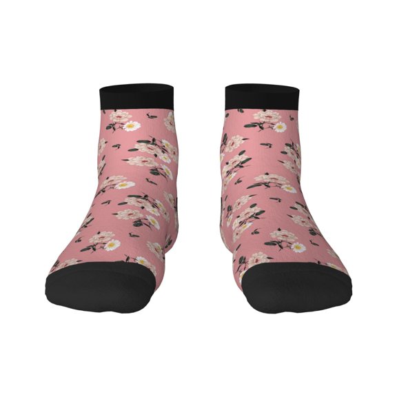 Fuzoiu Rose Flowers Print Adult Socks, Crew Moisture-wicking Socks, Unisex Cushion Crew Socks,Casual Sports Ankle Socks