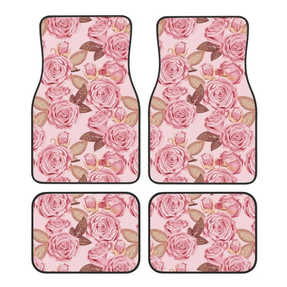Fuzoiu Rose Flowers Print Carpet Floor Mats for Car,Car Foot Mat Set,Universal Fit 4 Piece Mat Pad Set,Fits Most Cars Trucks Vans Sedans SUV Auto Carpet Mat Se