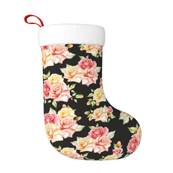 Fuzoiu Rose Flowers Print Christmas Stockings, Party Supplies & Kids Gifts,Big Xmas Stockings Decoration for Family Decorations Hanging Ornament for Xmas Holiday Party