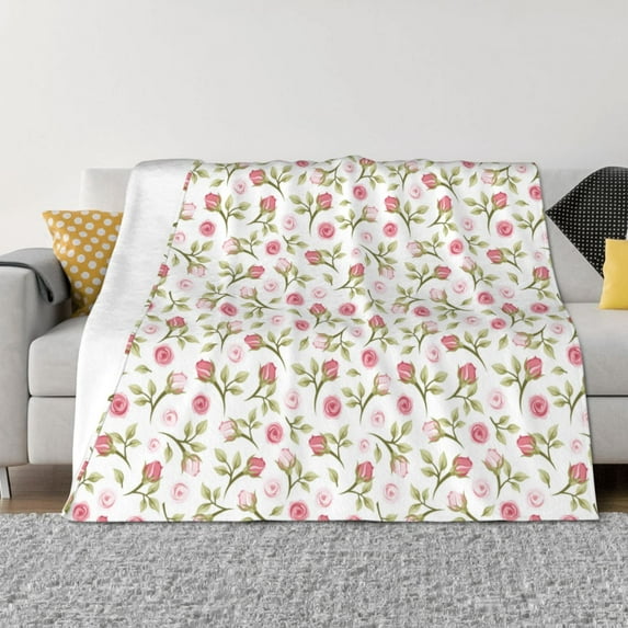Fuzoiu Rose Flowers Print Flannel Blanket,Throw Blanket,Flannel Home Decor,Fleece Bed Blankets,Cozy Soft Blanket for Bed, Sofa, Camping, and Travel-60"x50"