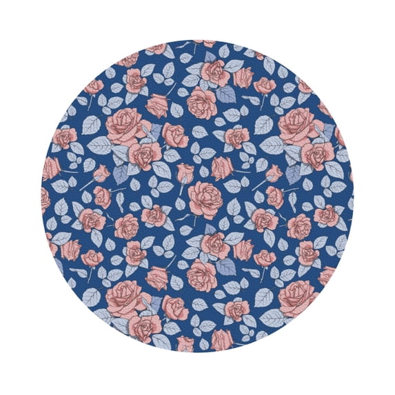 Fuzoiu Rose Flowers Print Leather Coasters Set,Drink Coasters Set of 6,for Tabletop Protection, Durable PVC Coasters,Home Décor and Housewarming Gift,Round Shape