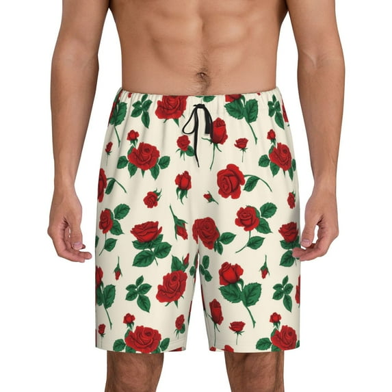Fuzoiu Rose Flowers Print Pajama Shorts for Men, Men's Pajama Bottoms,Mens Lounge Sleepwear,Pajama Pants with Pocket-3X-Large
