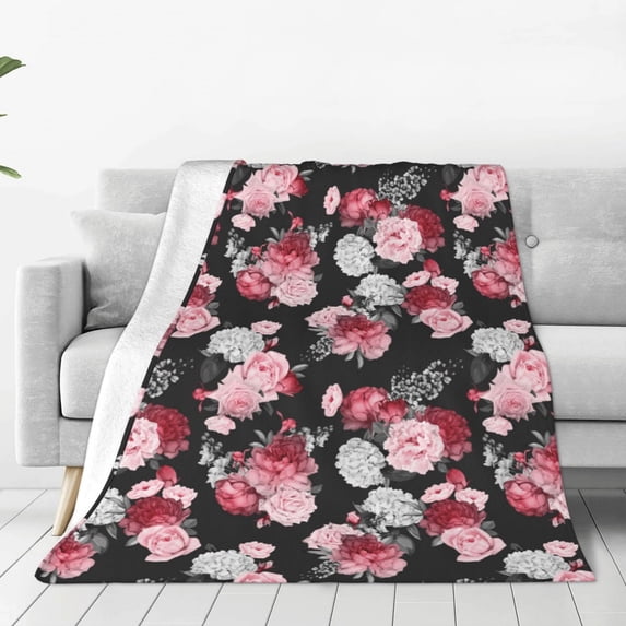 Fuzoiu Rose Flowers Print Ultra-Soft Micro Fleece Blanket,All Seasons Flannel Throw, Lightweight Blanket for Bed, Sofa, Couch, Movie Night, Camping, and Travel-40"x30"