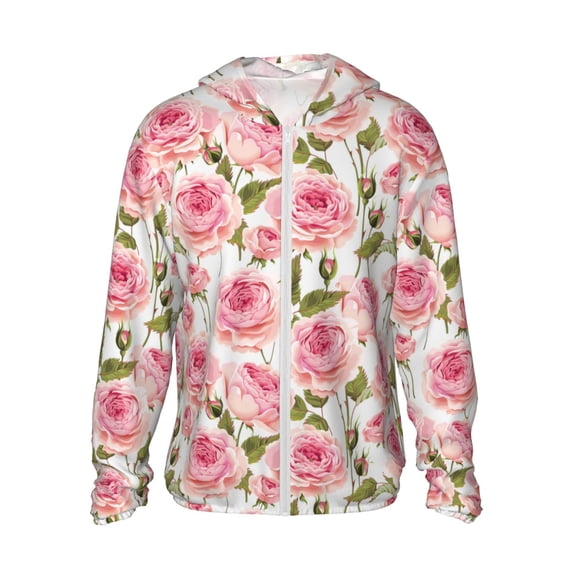 Fuzoiu Rose Flowers Print Unisex Sun Protection Hoodie,UPF 50+ Light Jacket,Full Zip Sun Protection Hoodie,Long Sleeve Sun Shirts,for Outdoor Activities-Medium