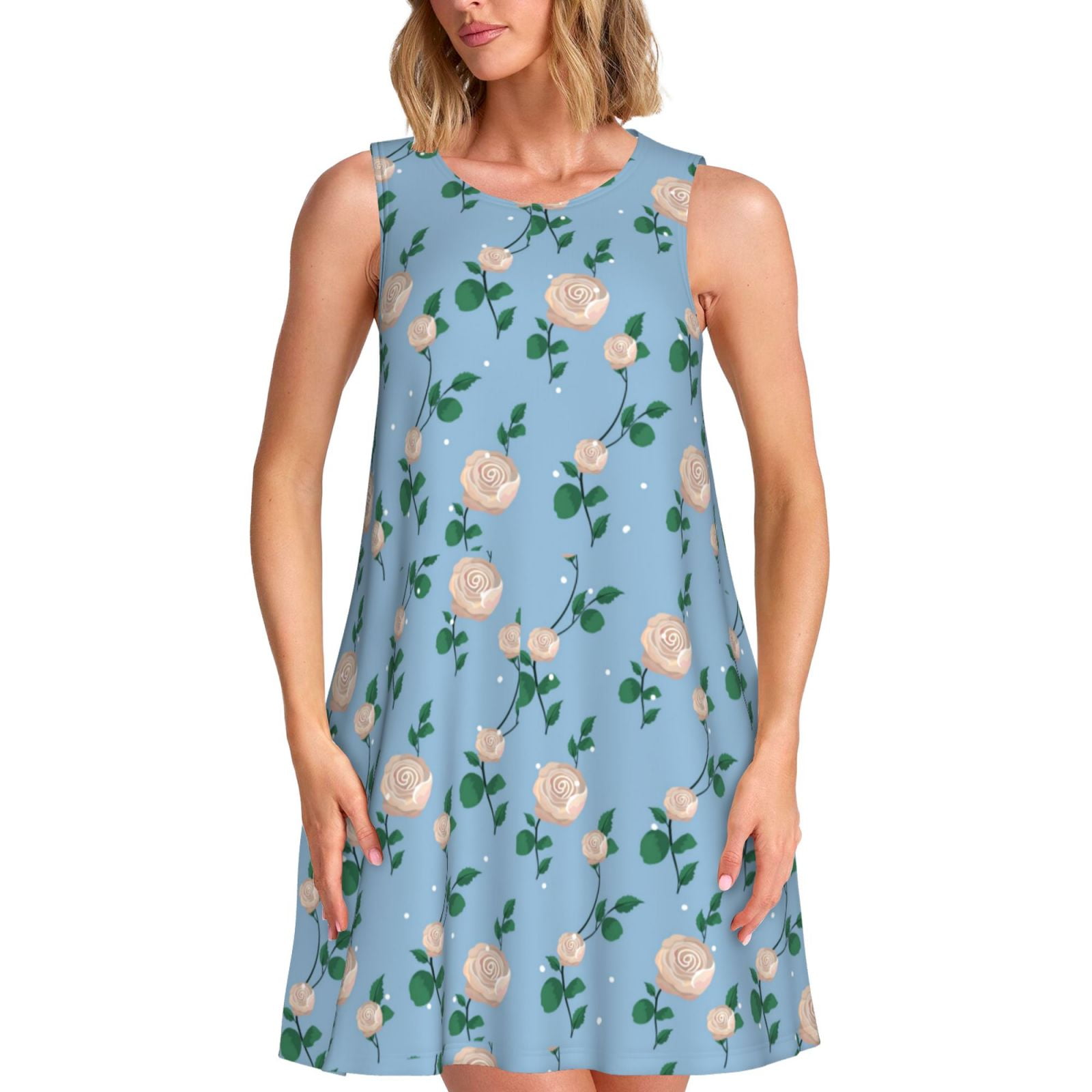 Sleeveless Printed Garden Rose Dress main image 1