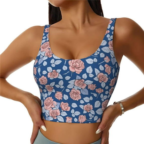 Fuzoiu Rose Flowers Print Women's Sports Vest,U-Back Sports Tank,Gym Vests,Athletic Sleeveless Shirts,Exercise Undershirts,Yoga, Gym, and Dance Wear-Large