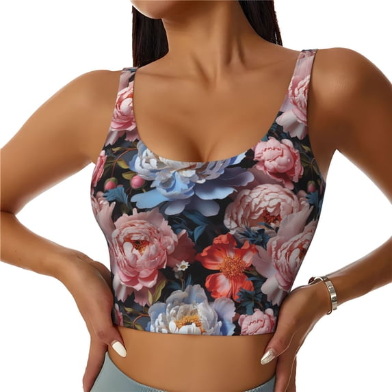 Fuzoiu Rose Flowers Print Women's Sports Vest,U-Back Sports Tank,Gym Vests,Athletic Sleeveless Shirts,Exercise Undershirts,Yoga, Gym, and Dance Wear-XX-Large