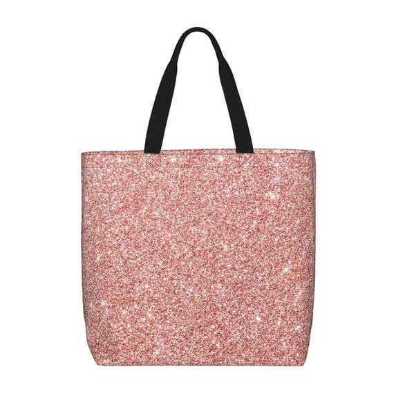 Fuzoiu Rose Gold Pink Glitter Print Durable Tote Bag,Shoulder Bag with Zipper Closure,Casual Tote's Handbag,for Daily Use, Shopping, School, Work