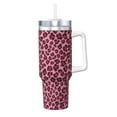 thumbnail image 1 of Fuzoiu Rose Leopard Print Print 40OZ Ice Bully Stainless Steel Insulated Cup with Handle and Straw - Perfect for Travel and Sports, 1 of 8