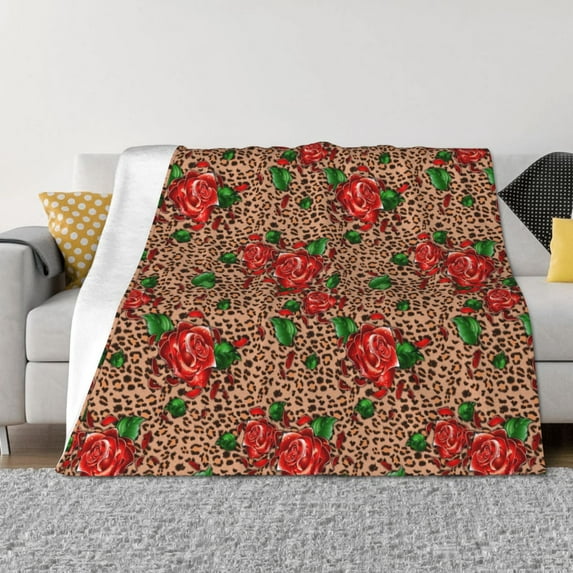 Fuzoiu Rose Mix Leopard 1 Print Flannel Blanket,Throw Blanket,Flannel Home Decor,Fleece Bed Blankets,Cozy Soft Blanket for Bed, Sofa, Camping, and Travel-80"x60"