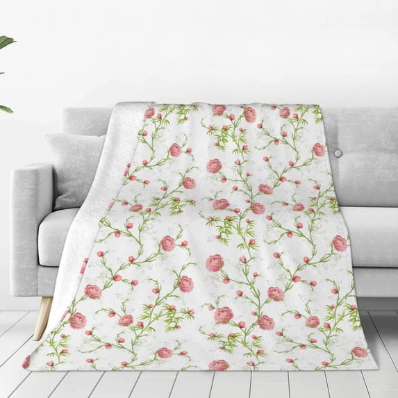 Fuzoiu Roses Flowers Print Ultra-Soft Micro Fleece Blanket,All Seasons Flannel Throw, Lightweight Blanket for Bed, Sofa, Couch, Movie Night, Camping, and Travel-60"x50"