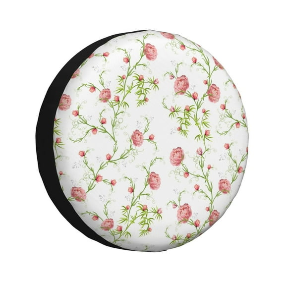 Fuzoiu Roses Flowers Print Universal Spare Tire Cover with Buckle Strap, Waterproof Wheel Covers for Jeep, Trailer, RV, Truck and All Car-16 inch