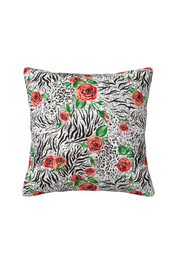 Roses Mixed Zebra 1 Print Square Pillow Cover,Hidden Zipper Design,Luxury Square Pillow Case, Throw Pillow,Couch Cushion-16"x16"