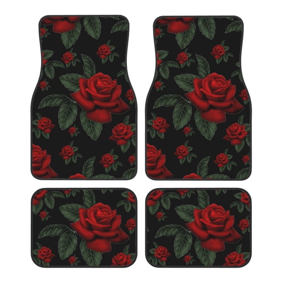 Fuzoiu Roses Print Carpet Floor Mats for Car,Car Foot Mat Set,Universal Fit 4 Piece Mat Pad Set,Fits Most Cars Trucks Vans Sedans SUV Auto Carpet Mat Se