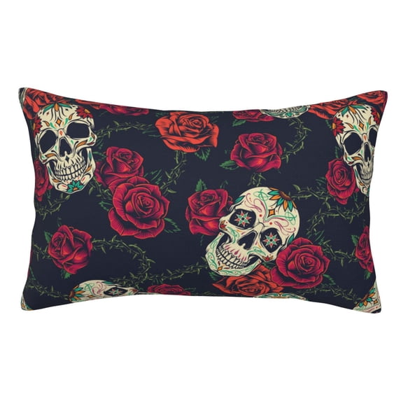 Fuzoiu Roses Skulls Print Pillow Case with Hidden Zipper,Pillow Covers,Soft and Comfortable Pillowcase-14"x20"