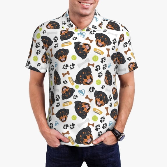 Fuzoiu Rottweiler Print Men's Polo Shirts Short Sleeve,Golf Shirts for Men,Mens Golf Shirt Moisture Wicking Quick-Dry-4X-Large