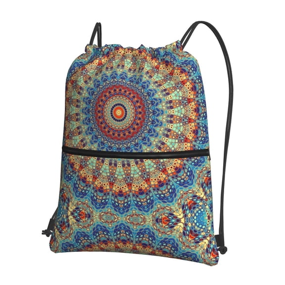 Fuzoiu Round Mandala Print Drawstring Backpack Water Resistant String Bag Sports Sackpack Gym Sack for Men Women