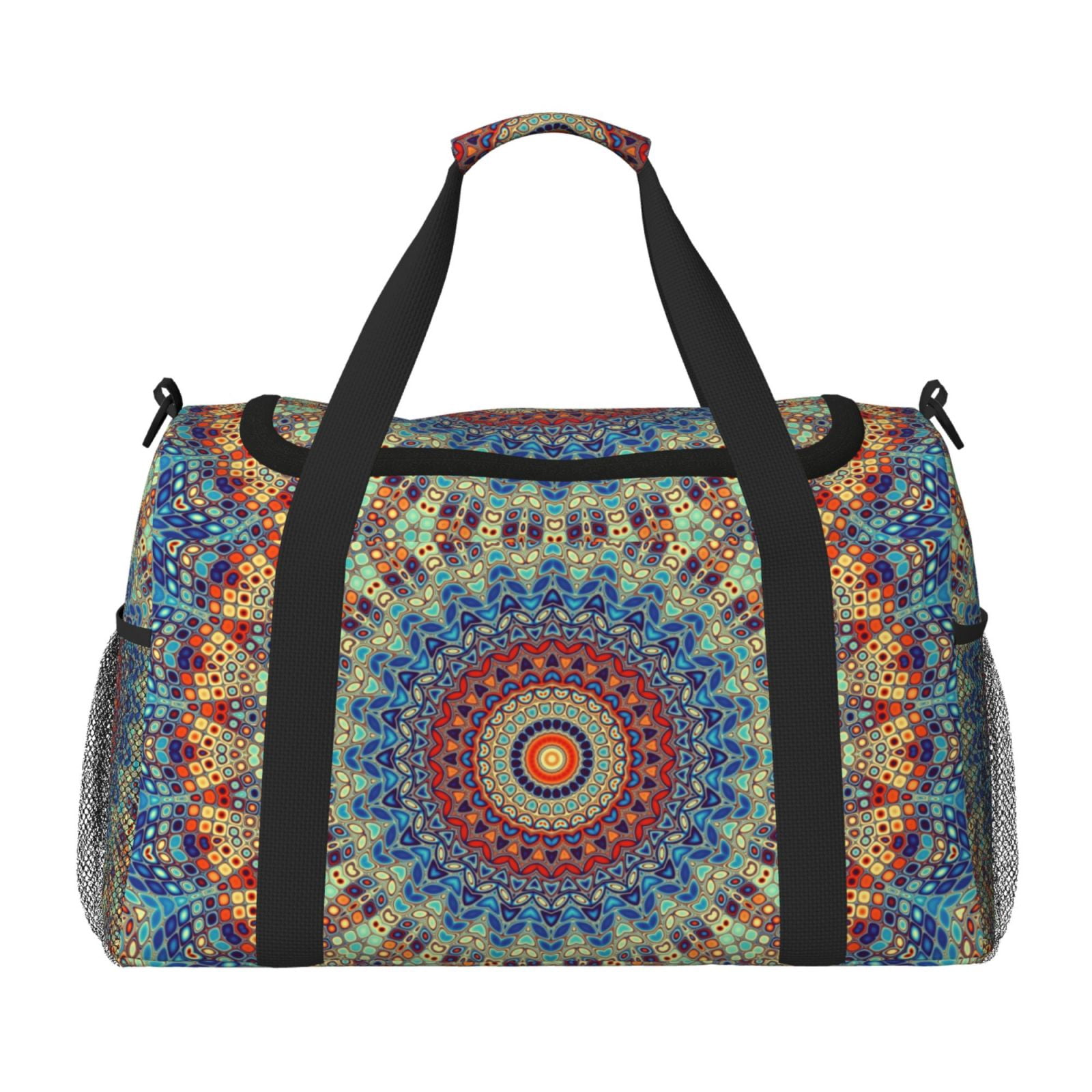 Fuzoiu Round Mandala Print Travel Duffle Bag,Carry On Tote Bags,Duffel Bag,Sport Gym Bag, Hospital Bag for Labor and Delivery, Overnight Bag,Luggage Bag