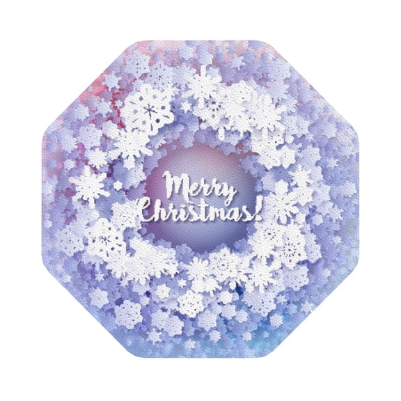Fuzoiu Round Snow Merry Christmas Winter Snowflakes Print Leather Coasters Set,Drink Coasters Set of 6,for Tabletop Protection, Durable PVC Coasters,Home Décor and Housewarming Gift,Octagon