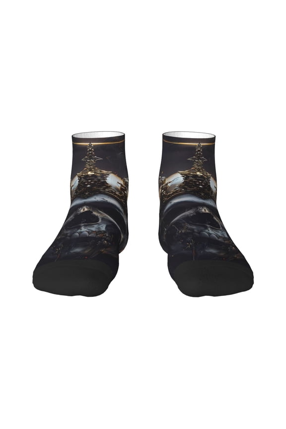 Royal Skull With Golden Crown Print Adult Socks, Crew Moisture-wicking Socks, Unisex Cushion Crew Socks,Casual Sports Ankle Socks