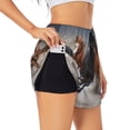 thumbnail image 1 of Fuzoiu Running Horses Print Women's Athletic Shorts, Double-Layer Running Shorts with Pocket,Women's Workout Shorts for Yoga, Gym, and Workouts-Large, 1 of 7