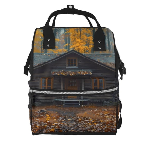 Fuzoiu Rustic Cabin Autumn Forest Print Diaper Bag Backpack,Baby Essentials Travel Tote,Multi function Waterproof Diaper Bag, Travel Essentials Baby Bag - Unisex