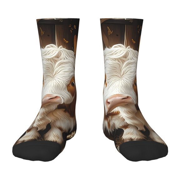 Fuzoiu Rustic Cow Butterflies Champagne Print Kids Socks For Boys Girls,Grip Crew Socks with Non Slip,Lightweight Stretch Crew Socks,Toddlers Crew Boot Socks