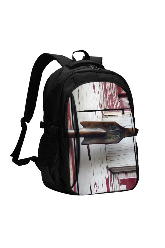 Rustic Door Handle Closeup Print USB Backpack with Charging Port,Laptop Backpack,Business Travel Durable Laptops Backpack, for School, Work, Travel & Outdoor Activities