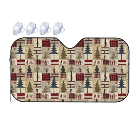 Fuzoiu Rustic Plaid Forest Lodge Print Car Windshield Sunshade,Foldable Reflective Sun Visor,Windshield Sun Shade,UV Rays Sun Visor Shade,Auto Front Sun Shield Shade-Small