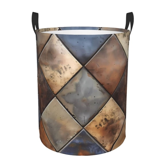 Fuzoiu Rustic Tile Pattern Print Circular Hamper,Laundry Basket with Handle,Collapsible Laundry,Dirty Clothes Storage Basket,for Bedroom Bathroom Dorm Living Room-Small