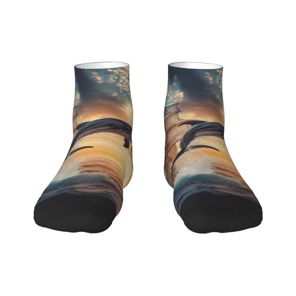 Fuzoiu Sailing Dancing Dolphin Print Adult Socks, Crew Moisture-wicking Socks, Unisex Cushion Crew Socks,Casual Sports Ankle Socks