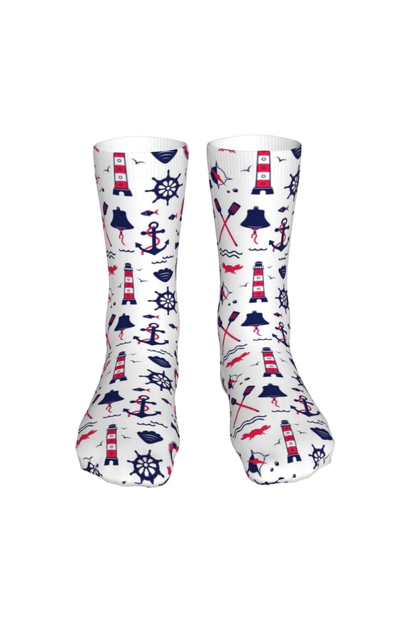 Sailing Marine Travel Print Crew Socks,Casual Athletic Gym LightWeight Thin Socks,Casual Crew Socks for Men Woman,Calf Length Crew Socks