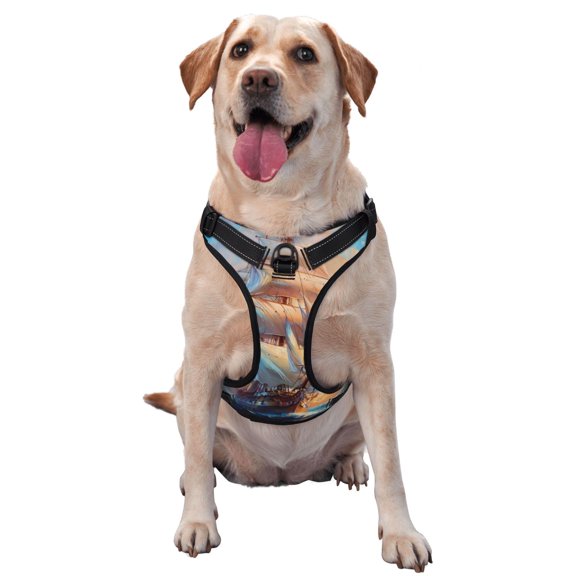 Fuzoiu Sailing Ship Ocean Sunset Print Reflective Dog Harness,Adjustable, Breathable Pet Vest,Dog Harness No Pull,No Choke Pet Vest for Small, Medium, and Large Dogs-Small