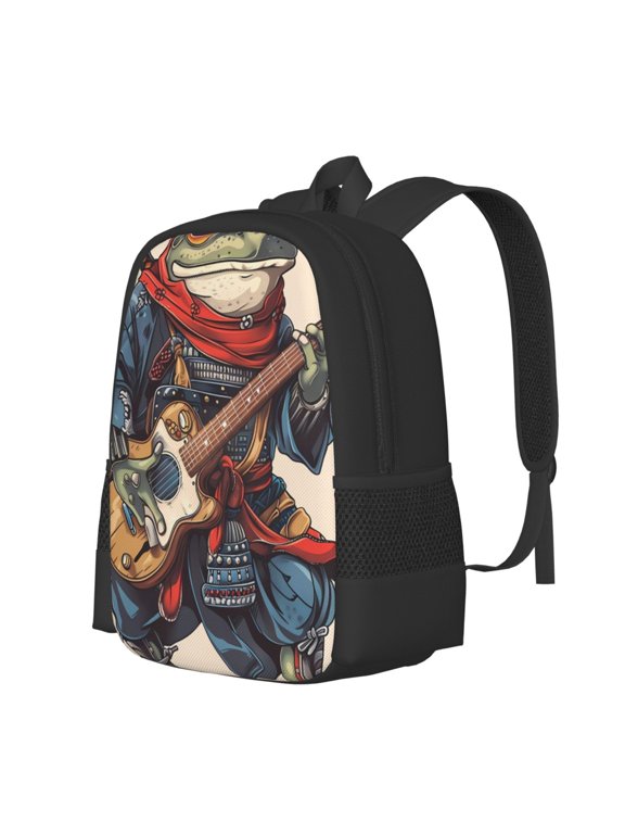 Samurai Frog Guitar Print Large Capacity Backpack,Travel Backpack,Laptop Bag,College School Rucksack Bag,for School, Travel & Outdoor Activities