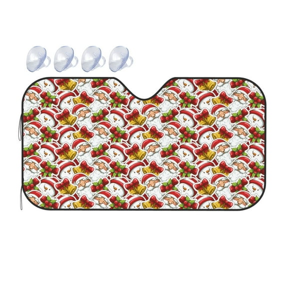 Fuzoiu Santa Claus bells Snowman Print Car Windshield Sunshade,Foldable Reflective Sun Visor,Windshield Sun Shade,UV Rays Sun Visor Shade,Auto Front Sun Shield Shade-Medium