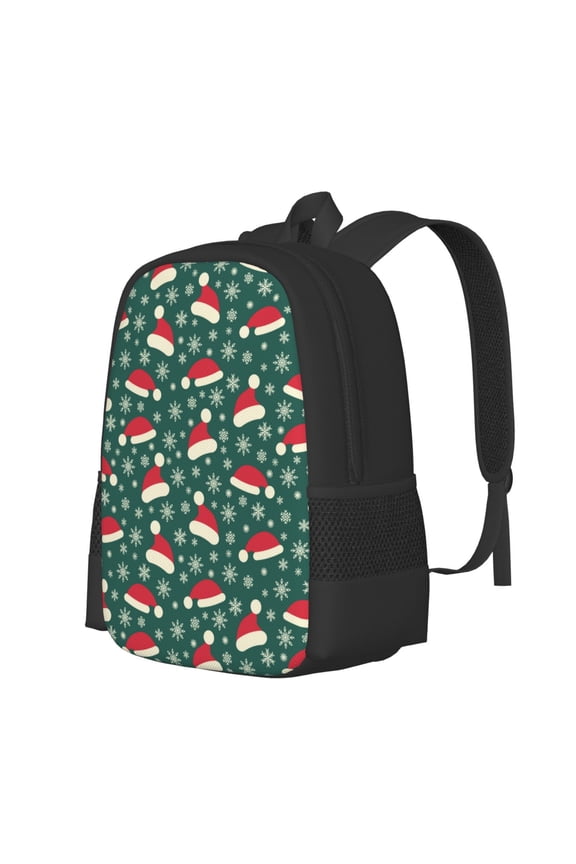 Santa Hat Joy Green Festive Print Large Capacity Backpack,Travel Backpack,Laptop Bag,College School Rucksack Bag,for School, Travel & Outdoor Activities